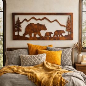 Large Rustic Metal Bear Family Wall Decor