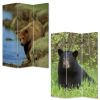72" Blue And Green Canvas Folding Three Panel Screen Room Divider
