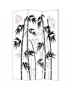 72" Black And White Canvas Folding Three Panel Screen Room Divider