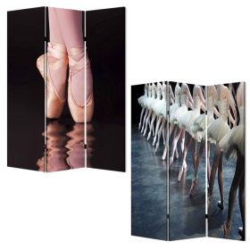 72" Black Canvas Folding Three Panel Screen Room Divider
