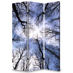 72" Black And Blue Canvas Folding Three Panel Screen Room Divider