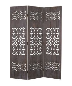 67" Brown Wood Folding Three Panel Screen Room Divider