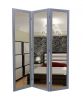 69" Gray Glass Folding Three Panel Screen Room Divider