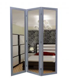 69" Gray Glass Folding Three Panel Screen Room Divider
