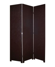 71" Brown Faux Leather Folding Three Panel Screen Room Divider