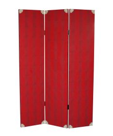 71" Red Wood Folding Three Panel Screen Room Divider