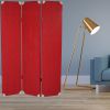 71" Red Wood Folding Three Panel Screen Room Divider