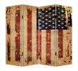 84" Red Natural And Blue American Flag Reversible Canvas Folding Four Panel Room Divider