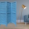67" Blue Wood Folding Three Panel Screen Room Divider