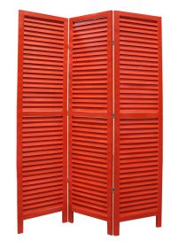 67" Red Wood Folding Three Panel Screen Room Divider