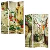 72" Beige Canvas Folding Three Panel Screen Room Divider