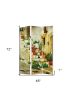 72" Beige Canvas Folding Three Panel Screen Room Divider