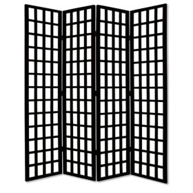 96" Black And White Folding Four Panel Screen Room Divider