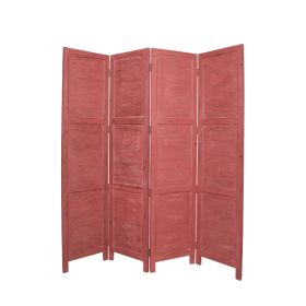 84" Red Wood Folding Four Panel Screen Room Divider