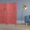 84" Red Wood Folding Four Panel Screen Room Divider