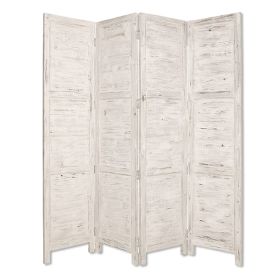 84" White Wood Folding Four Panel Screen Room Divider