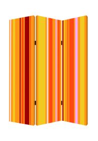 72" Orange And Yellow Canvas Folding Three Panel Screen Room Divider