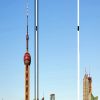 72" Blue Reversible China Cityscape Canvas Folding Three Panel Screen Room Divider