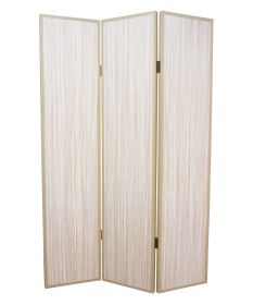 71" Beige Folding Three Panel Screen Room Divider