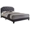 Gray Wood And Tufted Linen Queen Bed Frame with Nailhead Trim