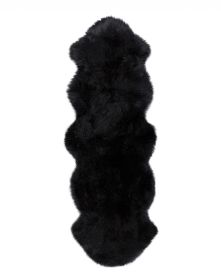 6' Black Genuine Sheepskin Animal Print Shag Area Rug