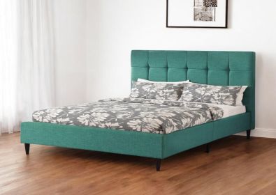 Turquoise Tufted Fabric Upholstered Queen Bed Frame