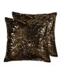 Set of Two 18" Chocolate And Gold Cowhide Throw Pillows