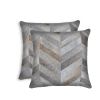 Set of Two 18" Gray Cowhide Chevron Throw Pillows