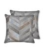 Set of Two 18" Gray Cowhide Chevron Throw Pillows