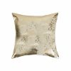 18" Beige And Gold Cowhide Throw Pillow