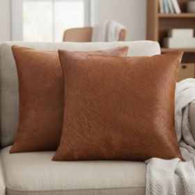 Set of Two 18" Brown Cowhide Throw Pillows