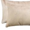 Set of Two 12" X 20" Tan Cowhide Throw Pillows