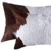 Set of Two 12" X 20" Brown and White Genuine Cowhide Throw Pillows