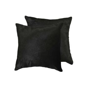 Set of Two 18" Black Cowhide Throw Pillows