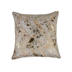 18" Natural And Gold Cowhide Throw Pillow