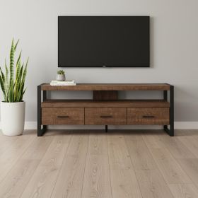 59" Brown and Black Cabinet Enclosed Storage TV Stand