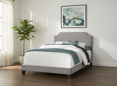 Gray Solid and Manufactured Wood Full Upholstered Faux Leather Bed Frame
