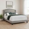 Gray Solid Wood Queen Upholstered Linen Bed Frame with Nailhead Trim