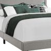 Gray Solid Wood Queen Upholstered Linen Bed Frame with Nailhead Trim