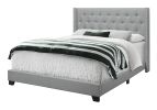 Gray Tufted Linen Upholstered Queen Bed Frame With Nailhead Trim
