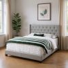 Gray Tufted Linen Upholstered Queen Bed Frame With Nailhead Trim