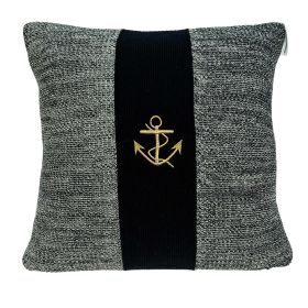 18" Black And Gray No Pattern Cotton Throw Pillow