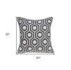 20" Gray And White Geometric Cotton Throw Pillow
