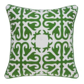 20" Green And White Stencil Cotton Throw Pillow
