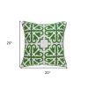 20" Green And White Stencil Cotton Throw Pillow