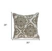 20" Ivory Damask Cotton Throw Pillow