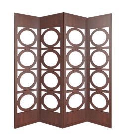 84" Brown Solid Wood Folding Four Panel Screen Room Divider