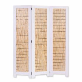 67" Natural And White Wood Folding Three Panel Screen Room Divider
