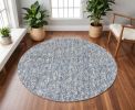 8' Slate Blue And Ivory Abstract Hand Woven Round Rug