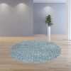 8' Blue And White Abstract Hand Woven Round Rug